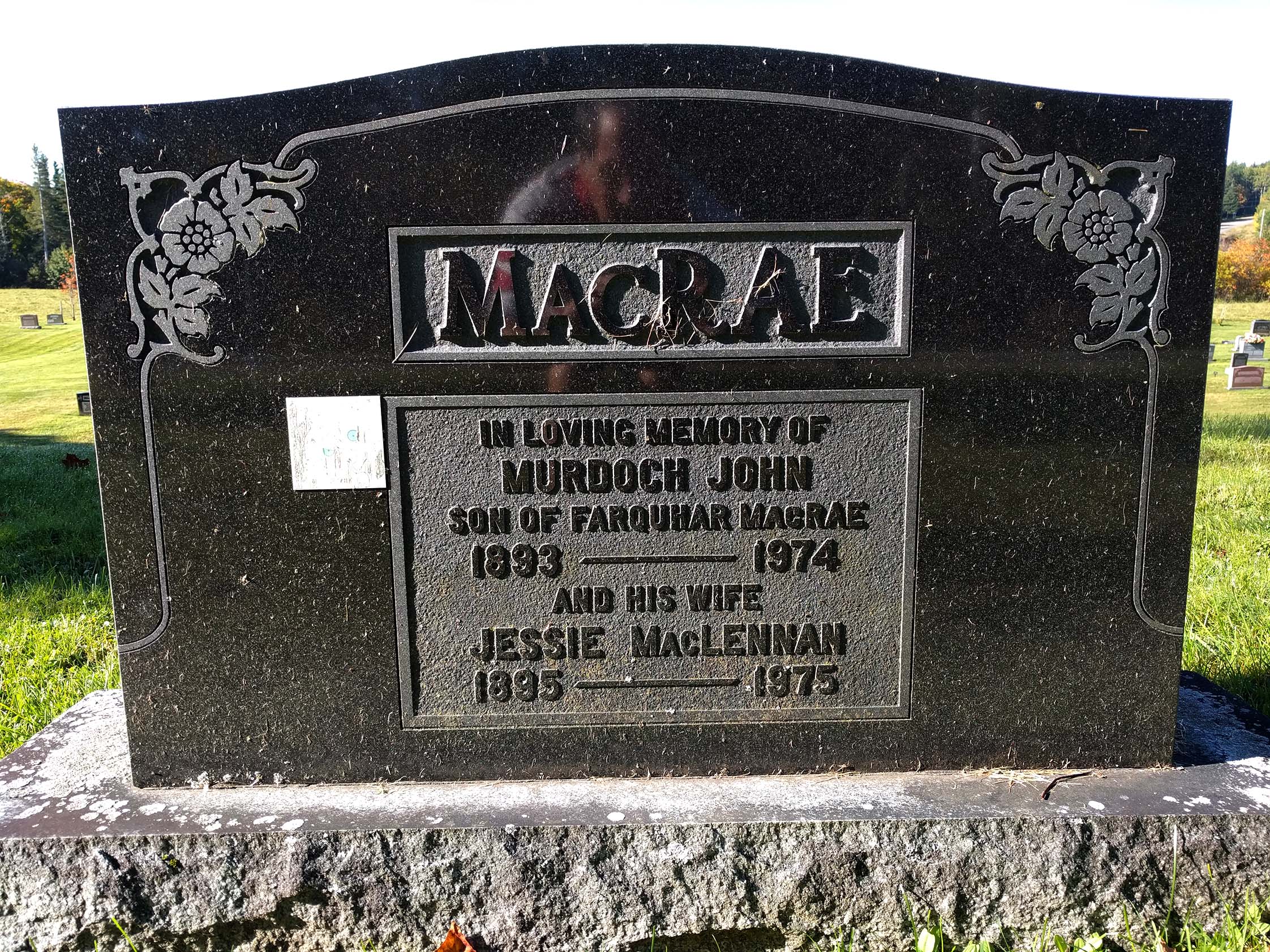 Photo of headstones/Jessie MacLennan 1895-1975 hdstn Middle River NS